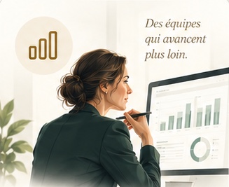 Illustration d’une manager devant les indicateurs de son équipe